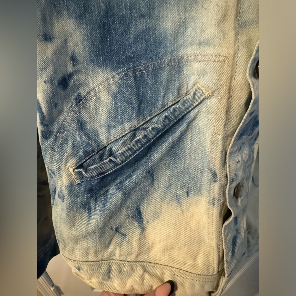 VTG 50s WRANGLER BLUE BELL DENIM SANFORIZED JACKET 34 Tie Dyed Hand Painted Cat - Picture 13 of 15